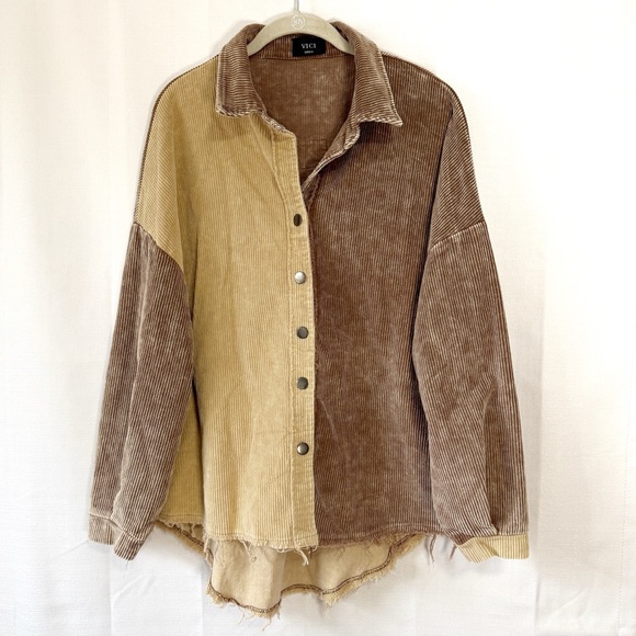 Vici Jackets & Blazers - Vici Colorblock Oversized Corduroy Jacket in Brown and Tan Size Small